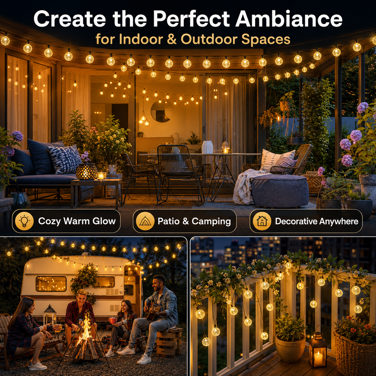 Solar Bubble Globe String Lights