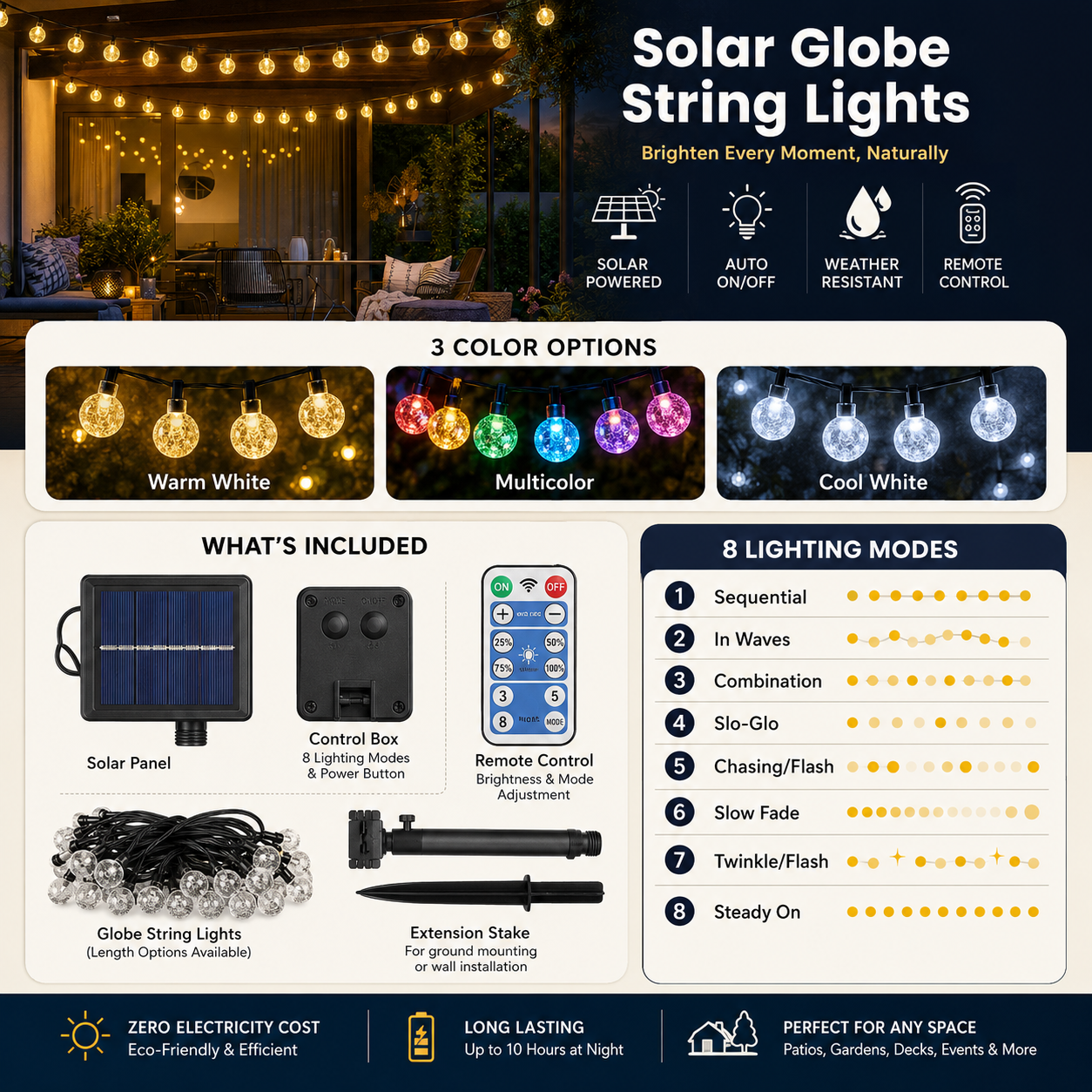 Solar Bubble Globe String Lights