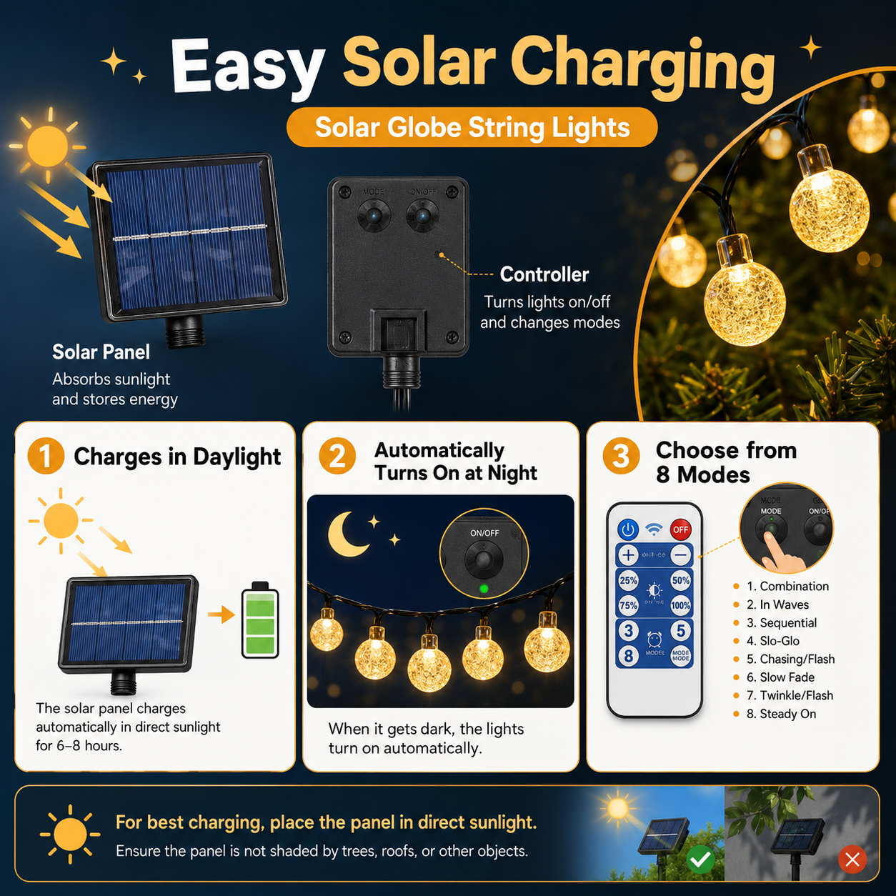 Solar Bubble Globe String Lights