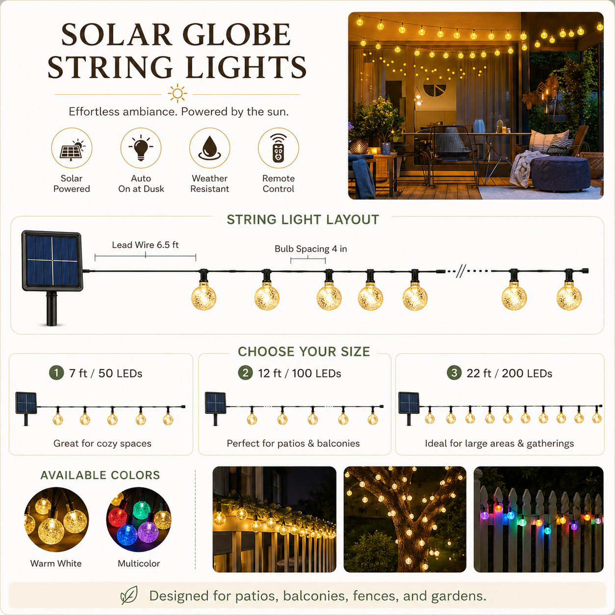 Solar Bubble Globe String Lights