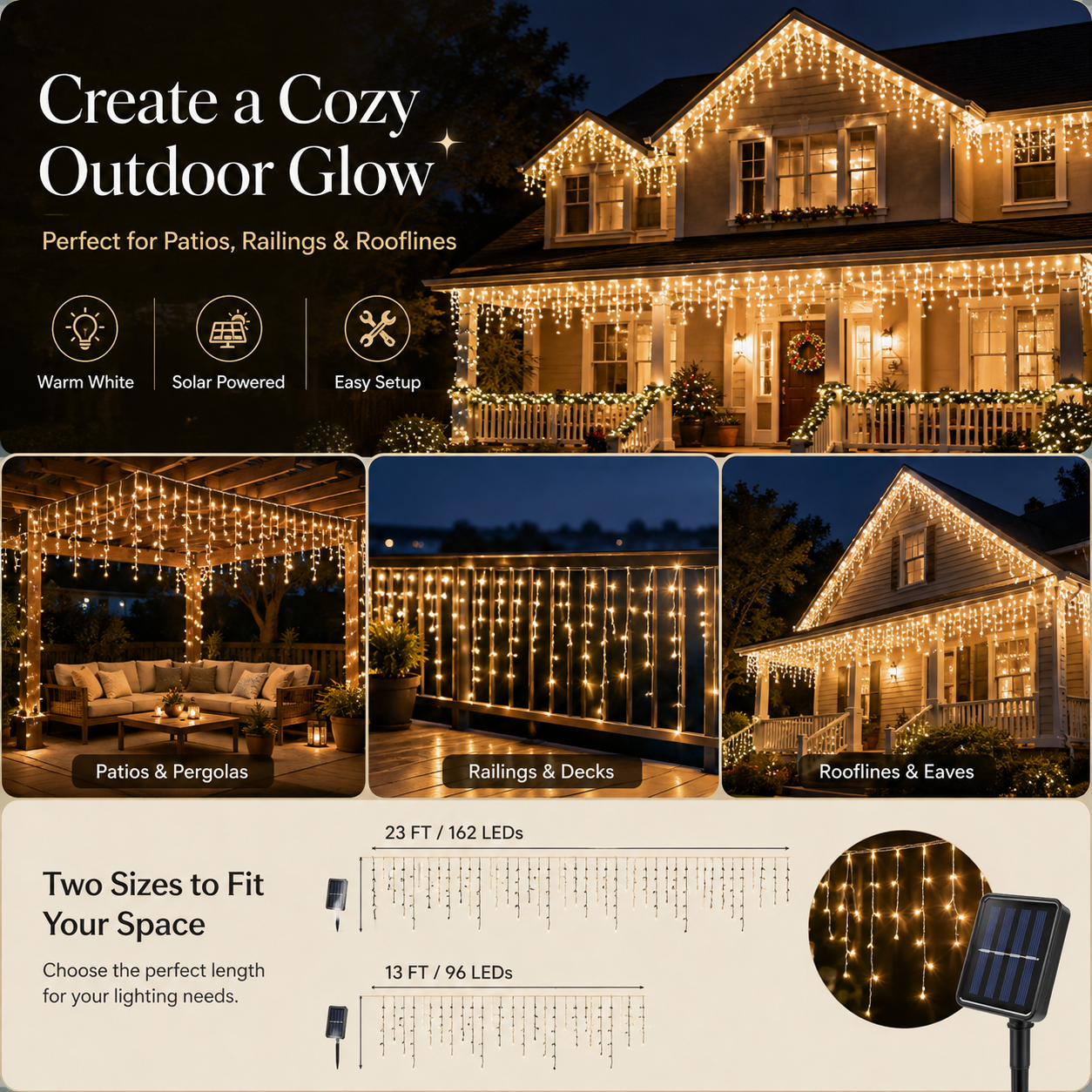 Solar Icicle String Lights