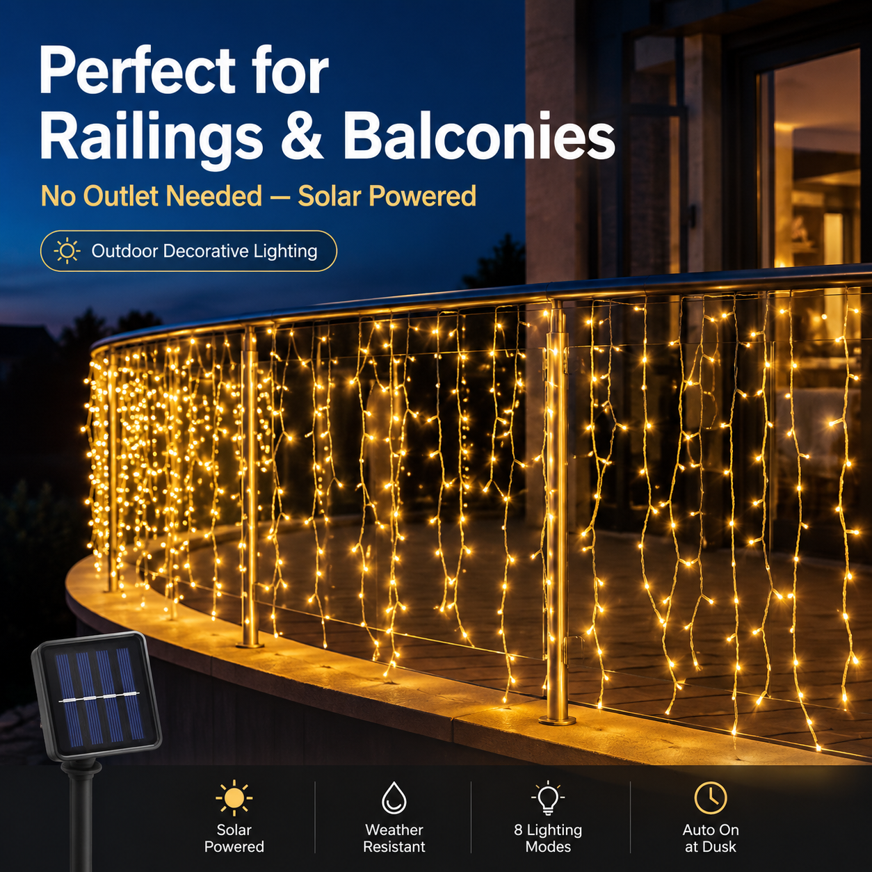 Solar Icicle String Lights