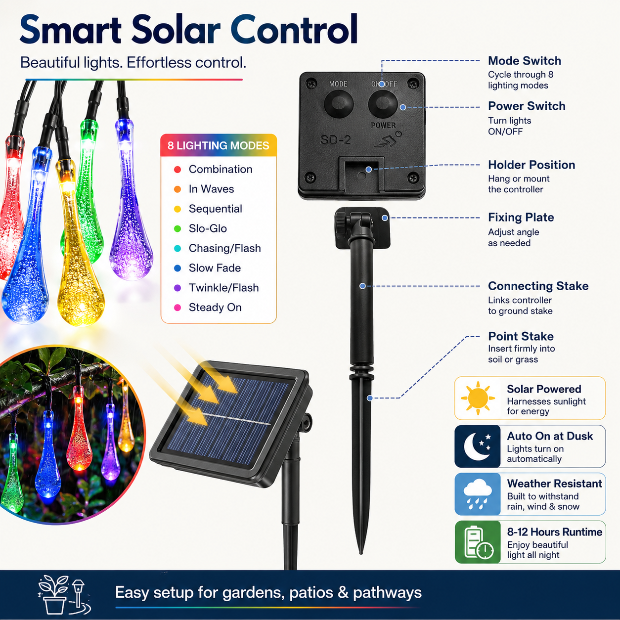 LED Solar Teardrop String Lights