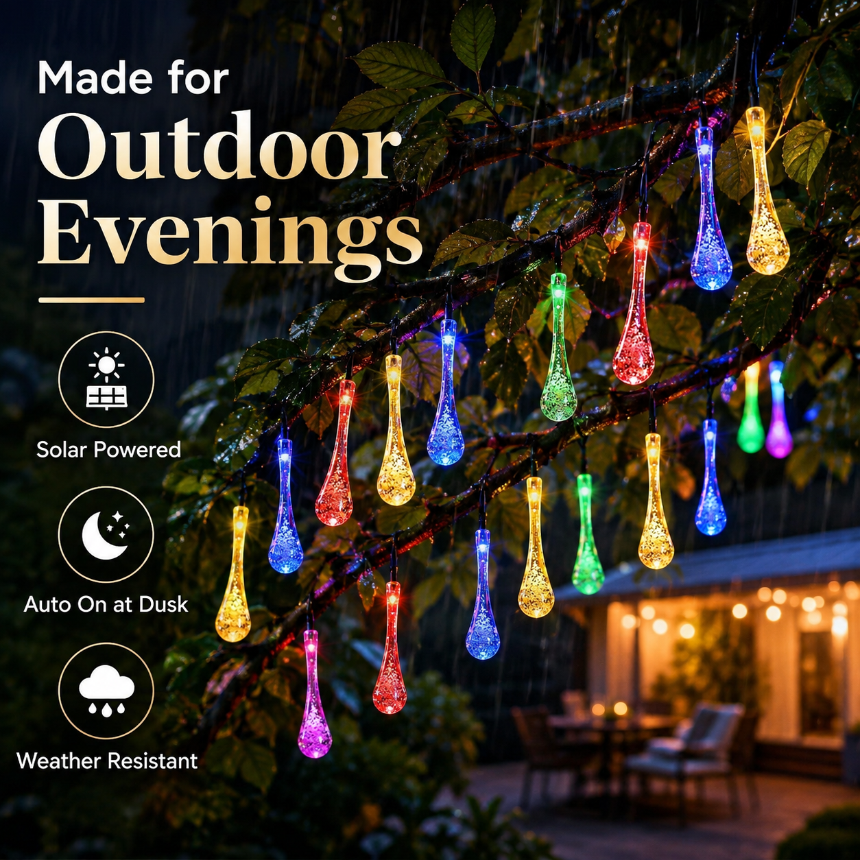 LED Solar Teardrop String Lights