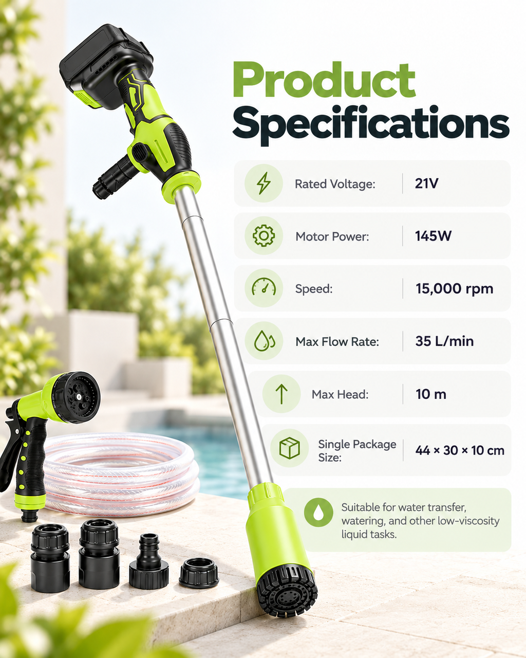 LUNORA Cordless Water Transfer Pump – Portable Handheld Electric Pump for Home & Garden