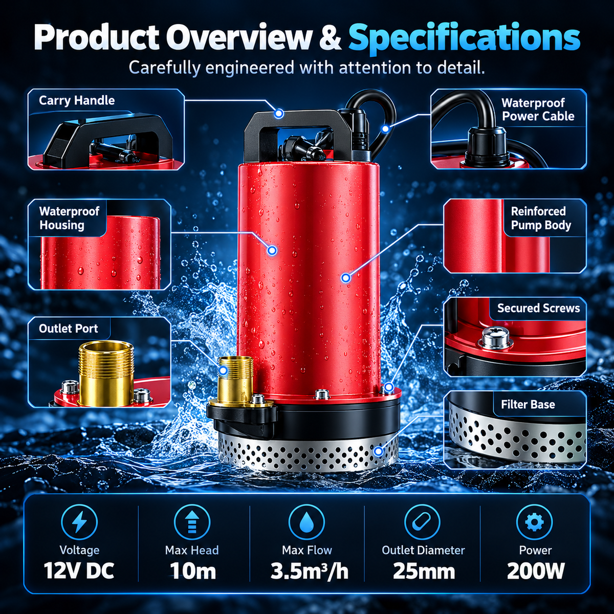 Rechargeable Remote-Controlled Submersible Water Pump