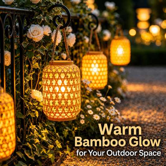 Solar Bamboo Lantern with USB Charging