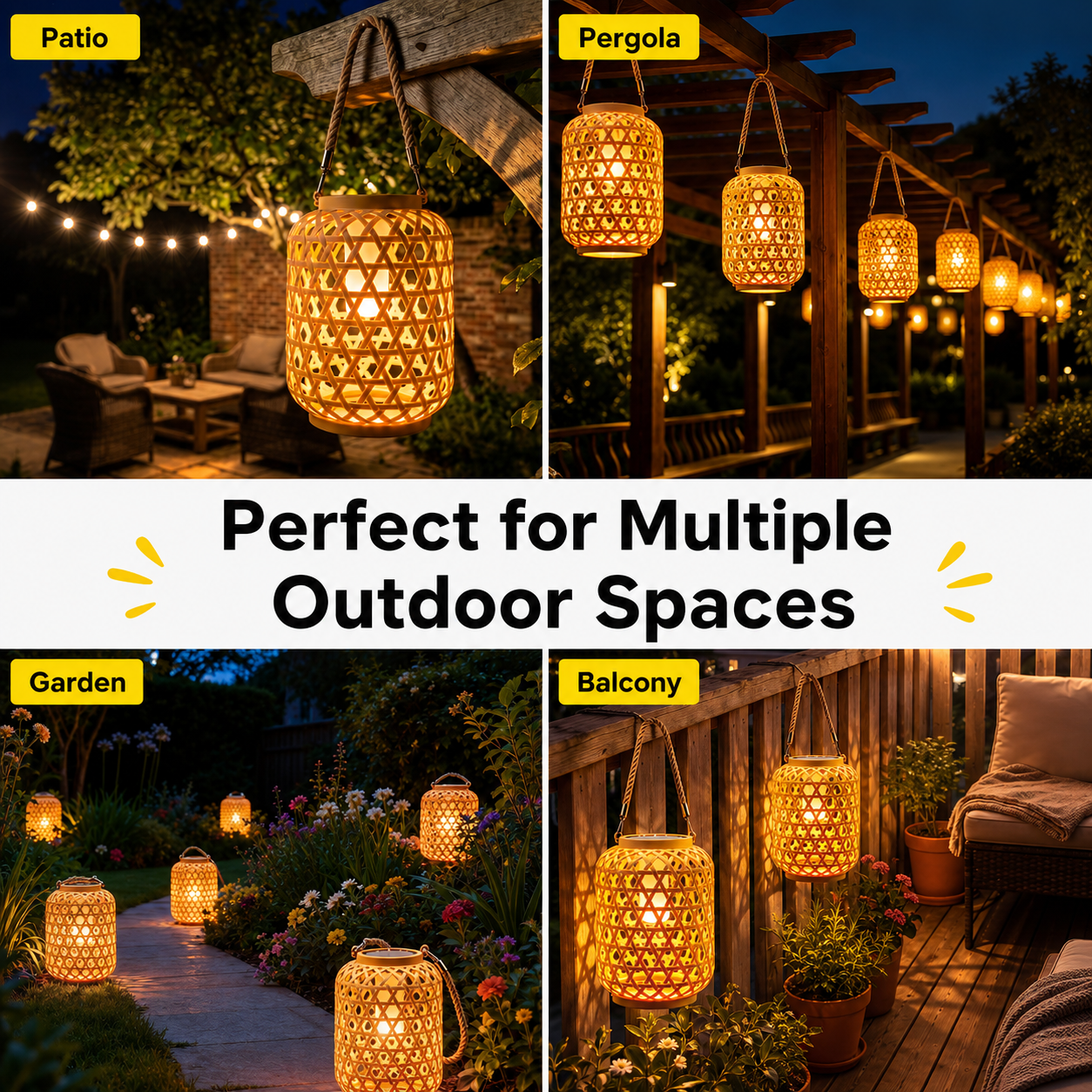 Solar Bamboo Lantern with USB Charging