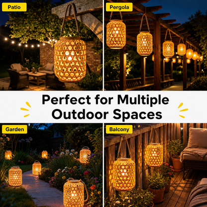 Solar Bamboo Lantern with USB Charging